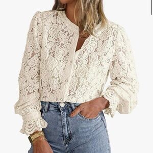 Elegant Cream Lace Button-Up Top